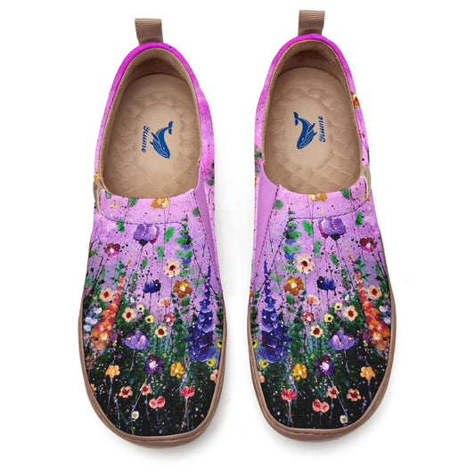 Yiume Women's Art Slip-On Casual Canvas Shoes Pink Hibiscus Bloom Painted,100% Cotton Purple Starry Sky Blossom