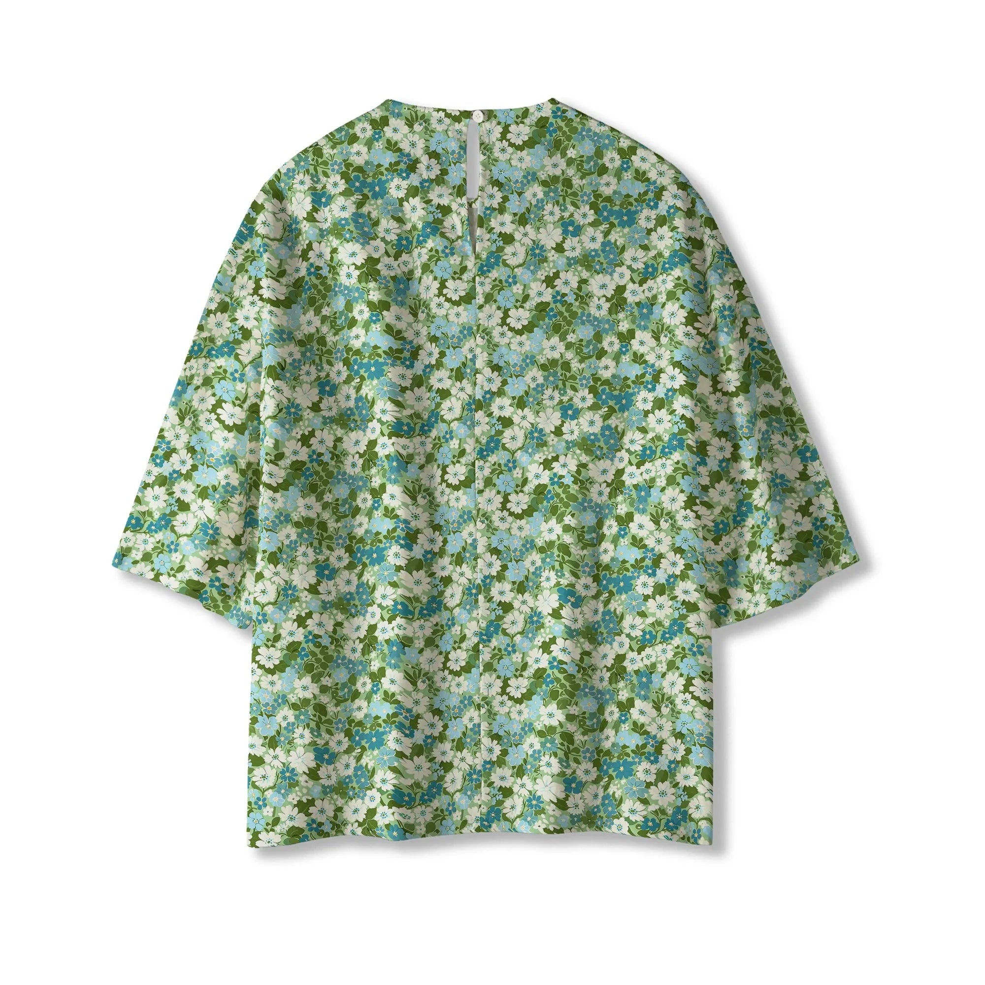 Women's green floral blouse, lyocell linen, eco-friendly