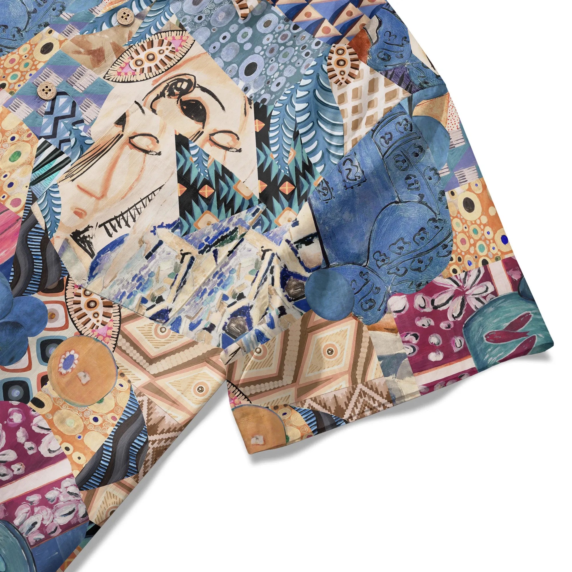 Men's button-up shirt, blue art pattern