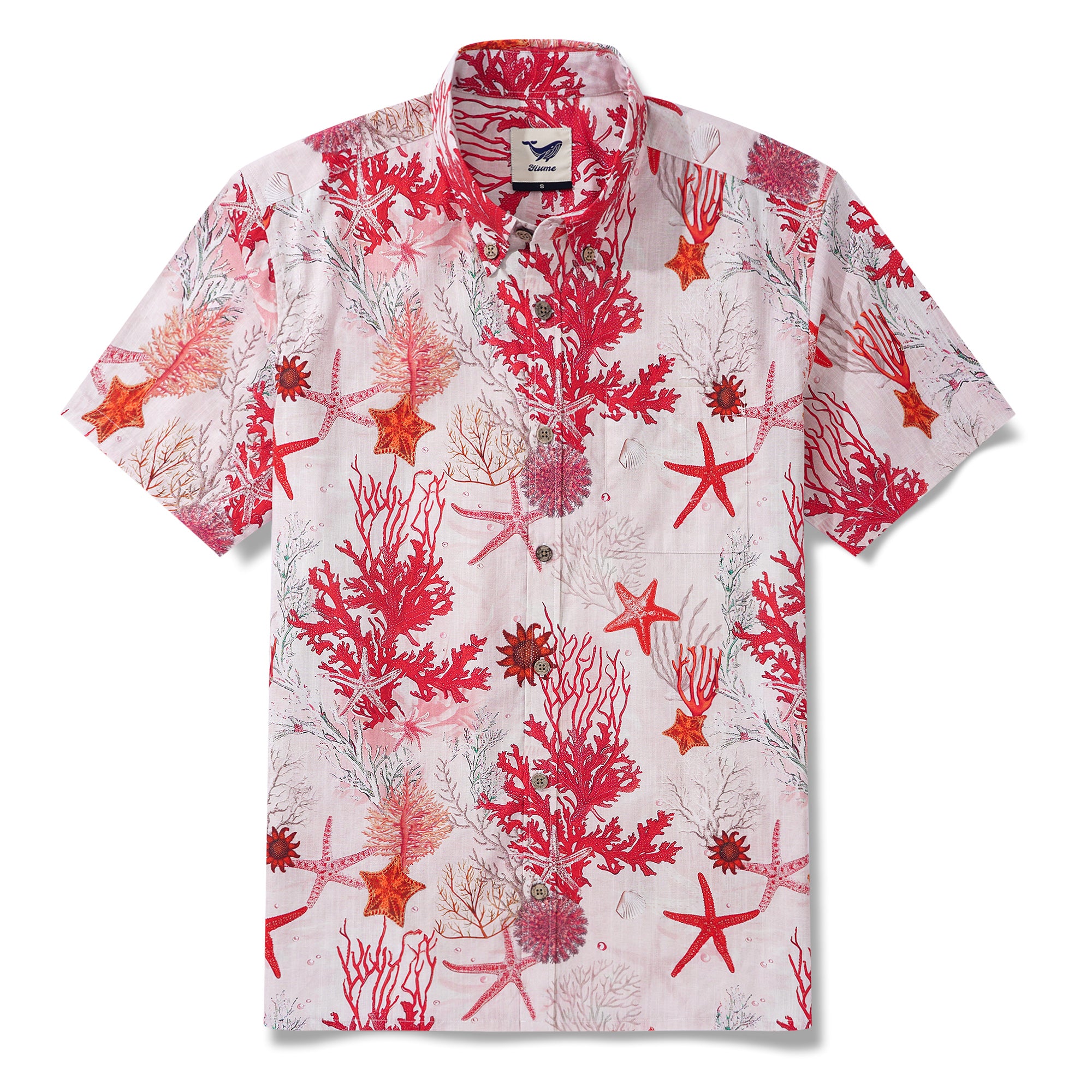 Men's Marine Life Hawaiian Shirt Short Sleeve Button-down 100% Cotton Pink Aloha Coral Reverie