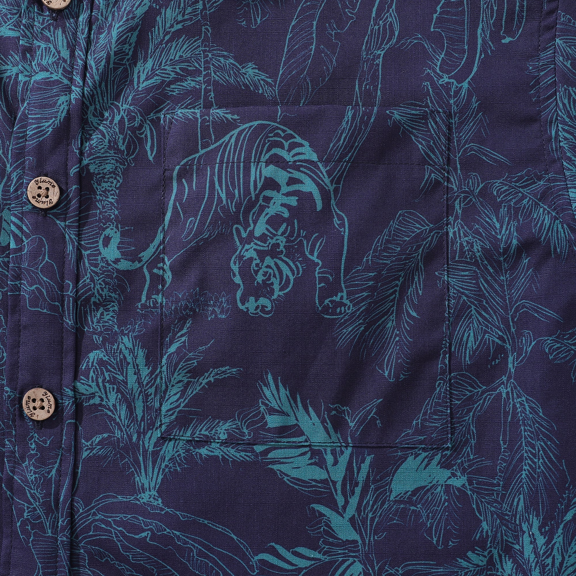 Deep Blue Hawaiian Shirt For Men Tropical Button-down Shirt Short Sleeve 100% Cotton Shirt Mysterious Jungle