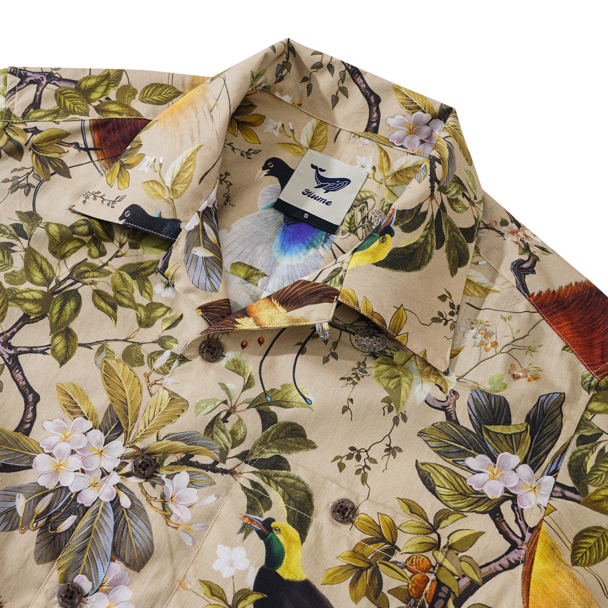 Men's Hawaiian Shirt Short Sleeve Camp Collar 100% Cotton Beige Aloha Shirt