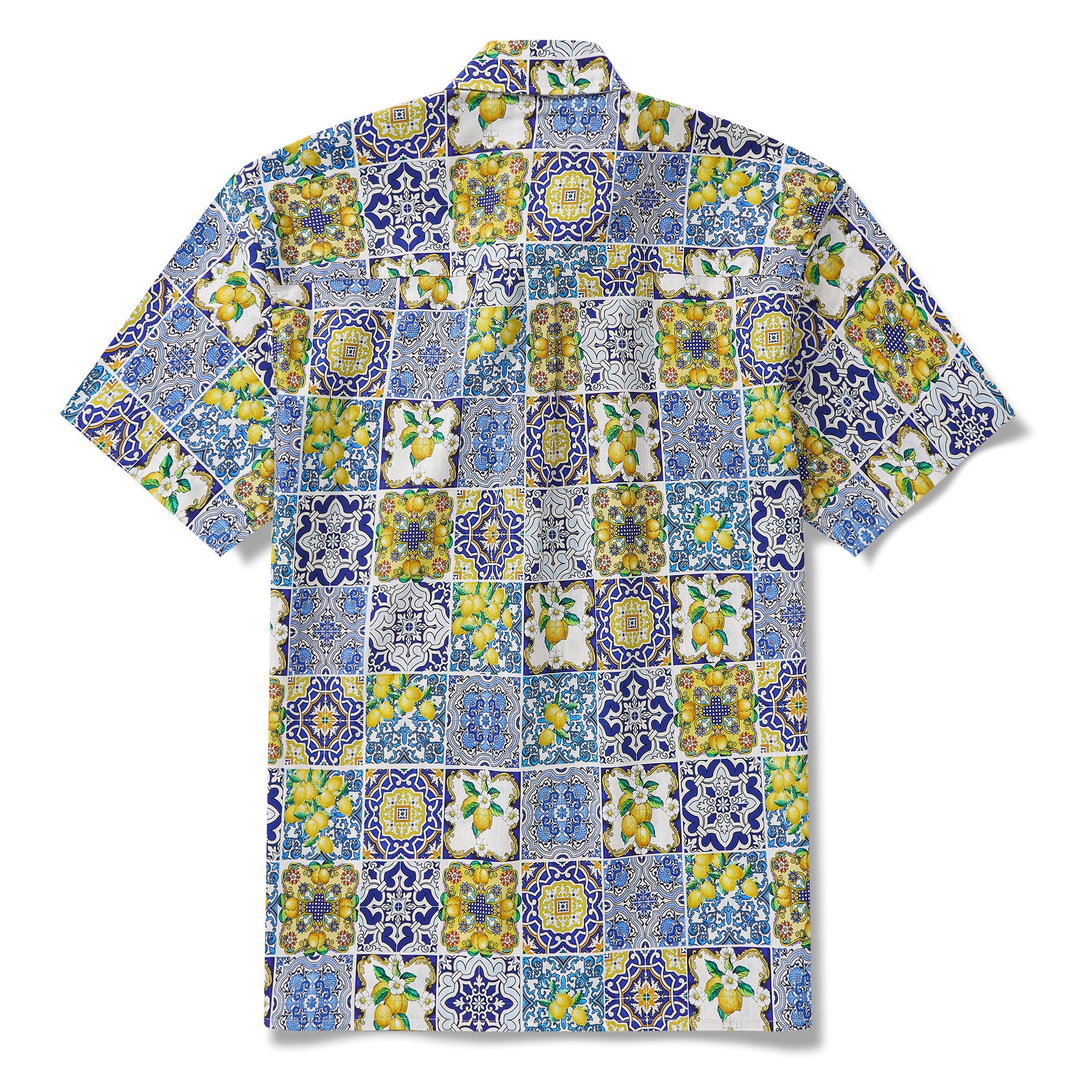 Men's Hawaiian Shirt Short Sleeve Button-down 100% Cotton White Aloha Dream of Palermo