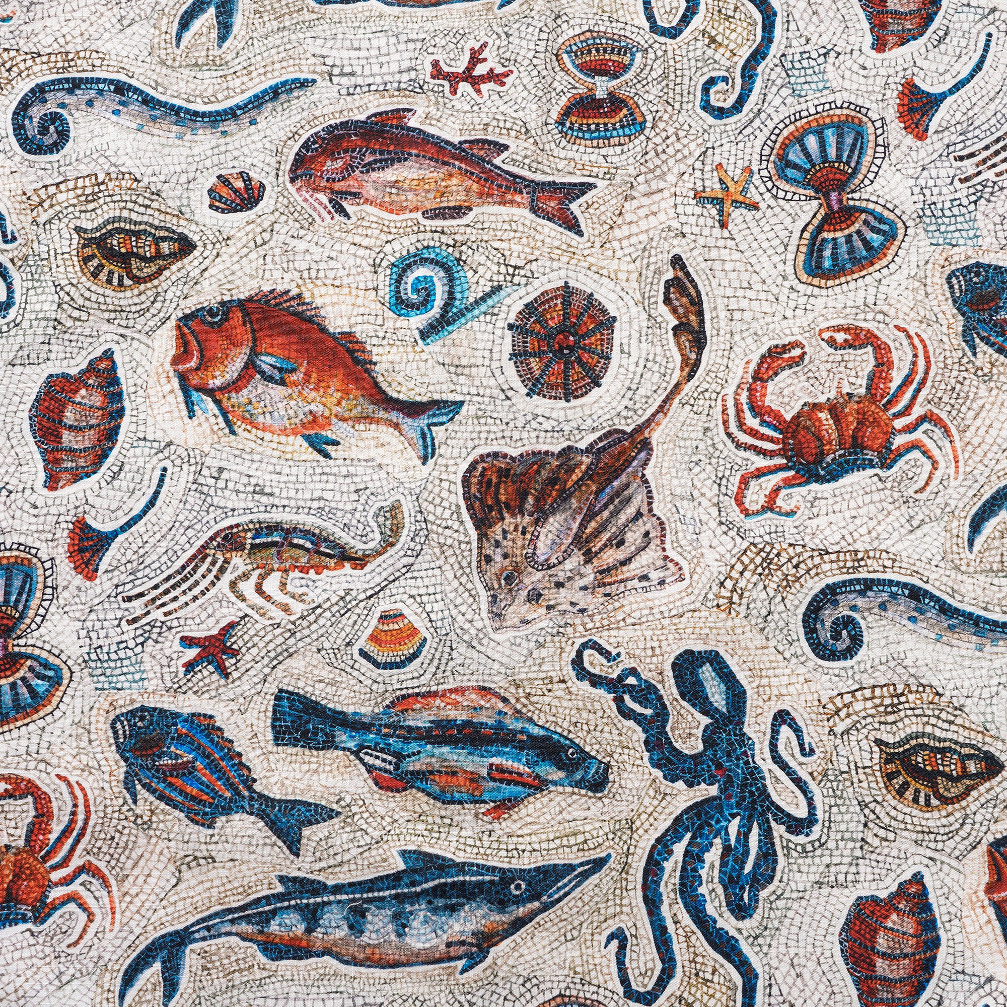 Men's Hawaiian Shirt Short Sleeve Button-down 100% Cotton Beige Aloha Seaside Mosaic