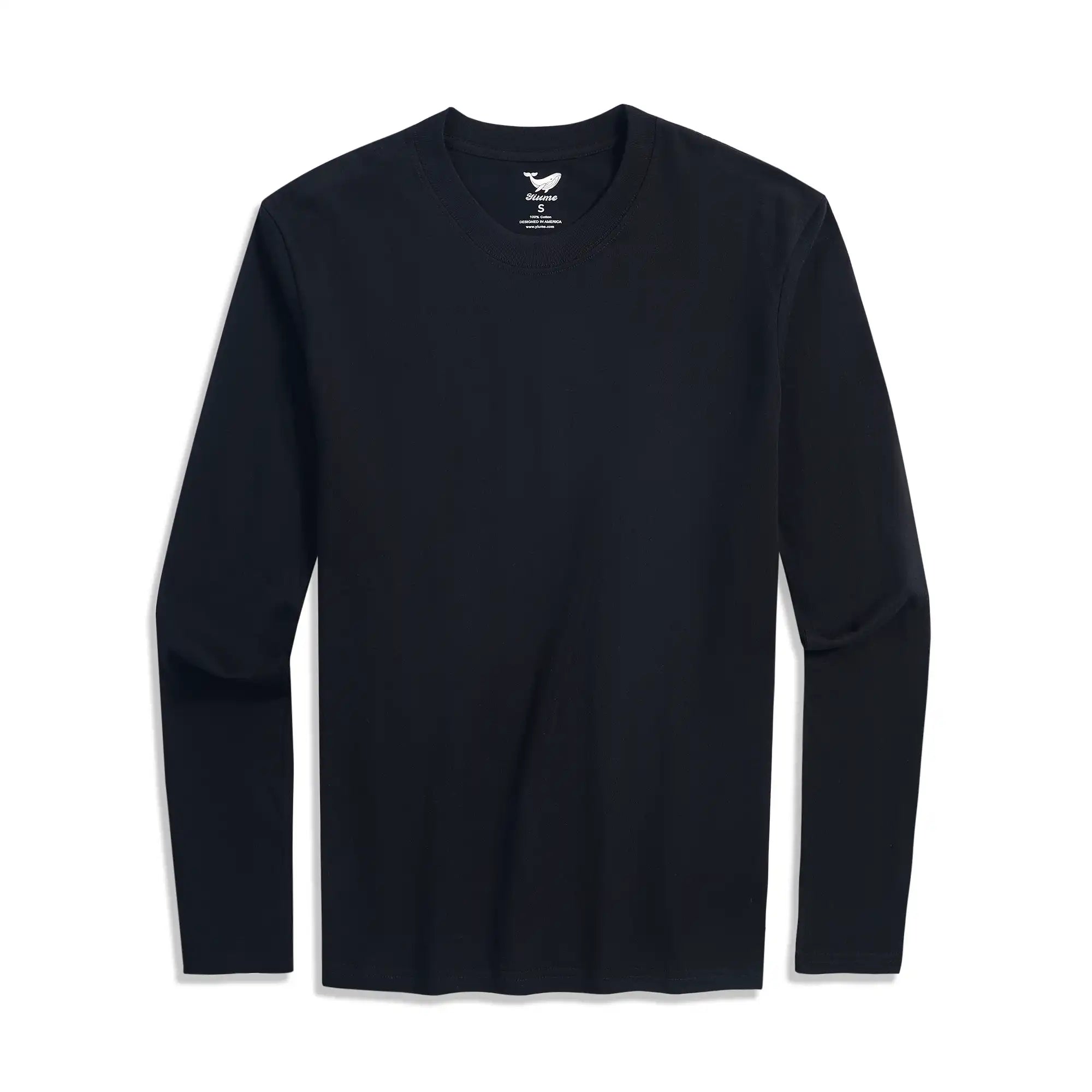 Long Sleeve Tee Shirt Crew Neck 100% Cotton Solid Color - Black