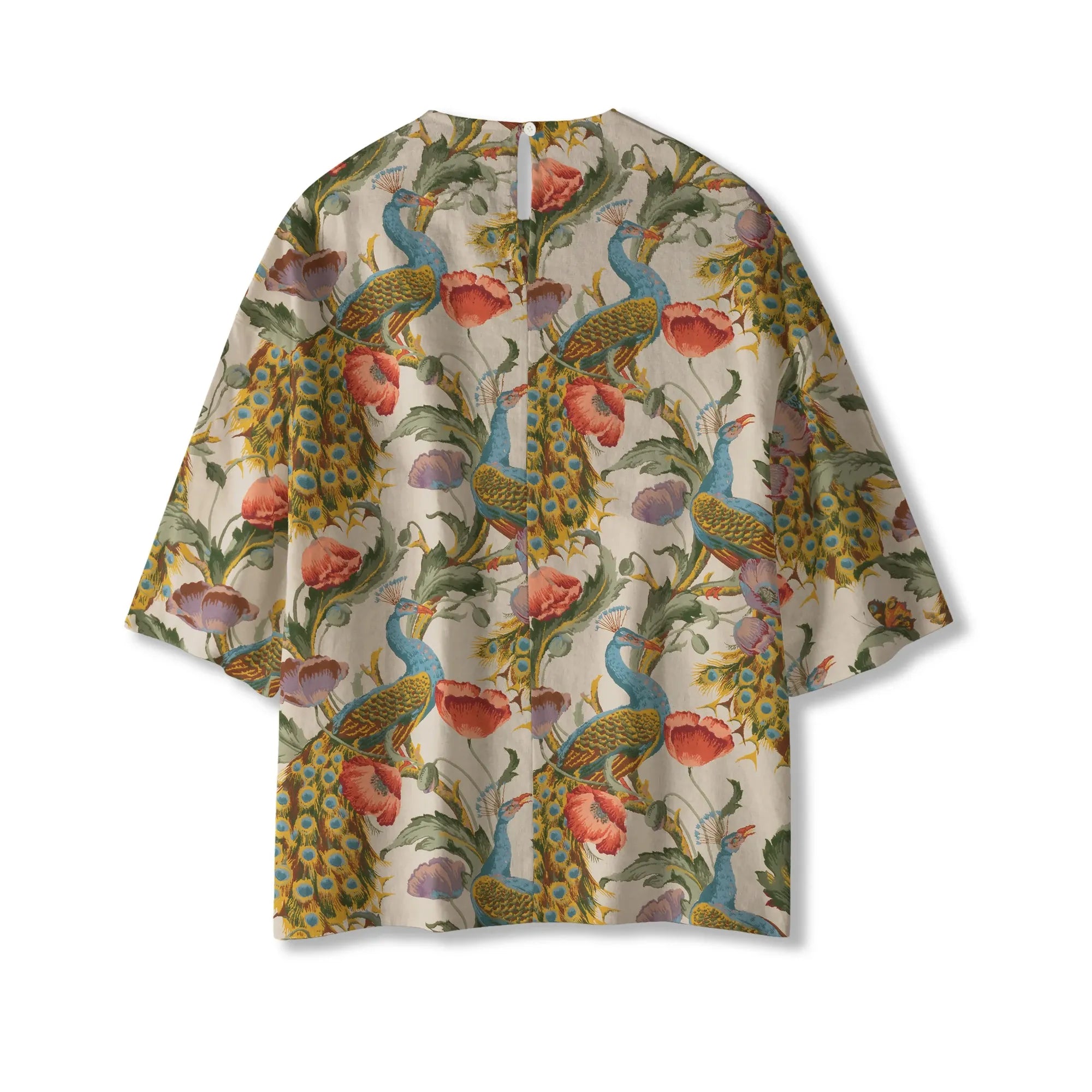 Detailed view of fabric texture and print on blouse