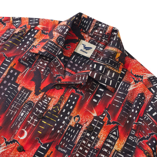 Guardian of the Night 100% Cotton Men's Short Sleeve Camp Collar Shirt Aloha Hawaiian Halloween