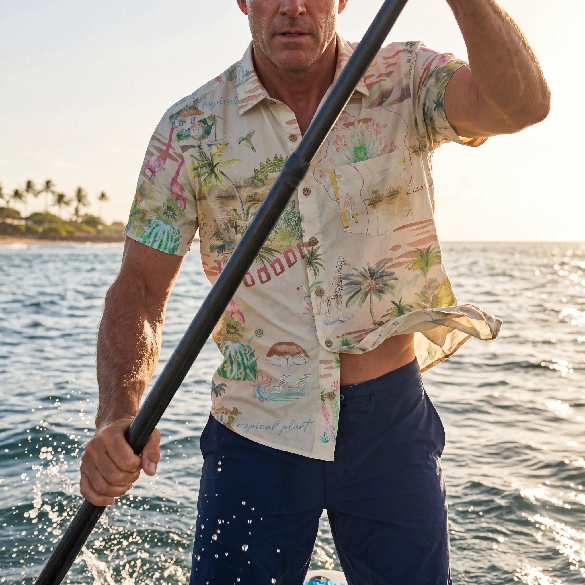 Flamingo print Hawaiian shirt for men, short sleeve