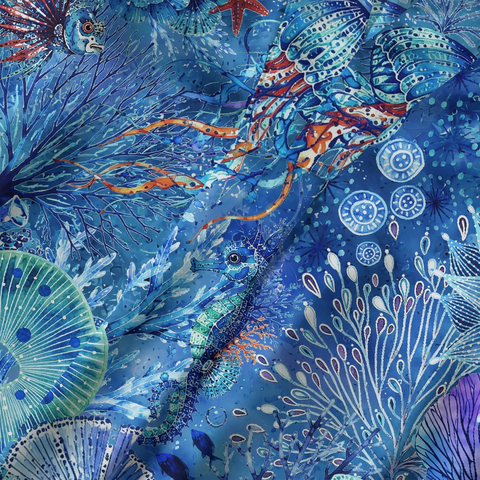 Women's lyocell blouse with watercolor marine life print