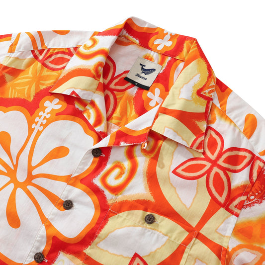 Yiume 1930s Vintage Floral Hawaiian Shirt Tikirob Designer Shirt Orange Camp Collar Tiki Shirt