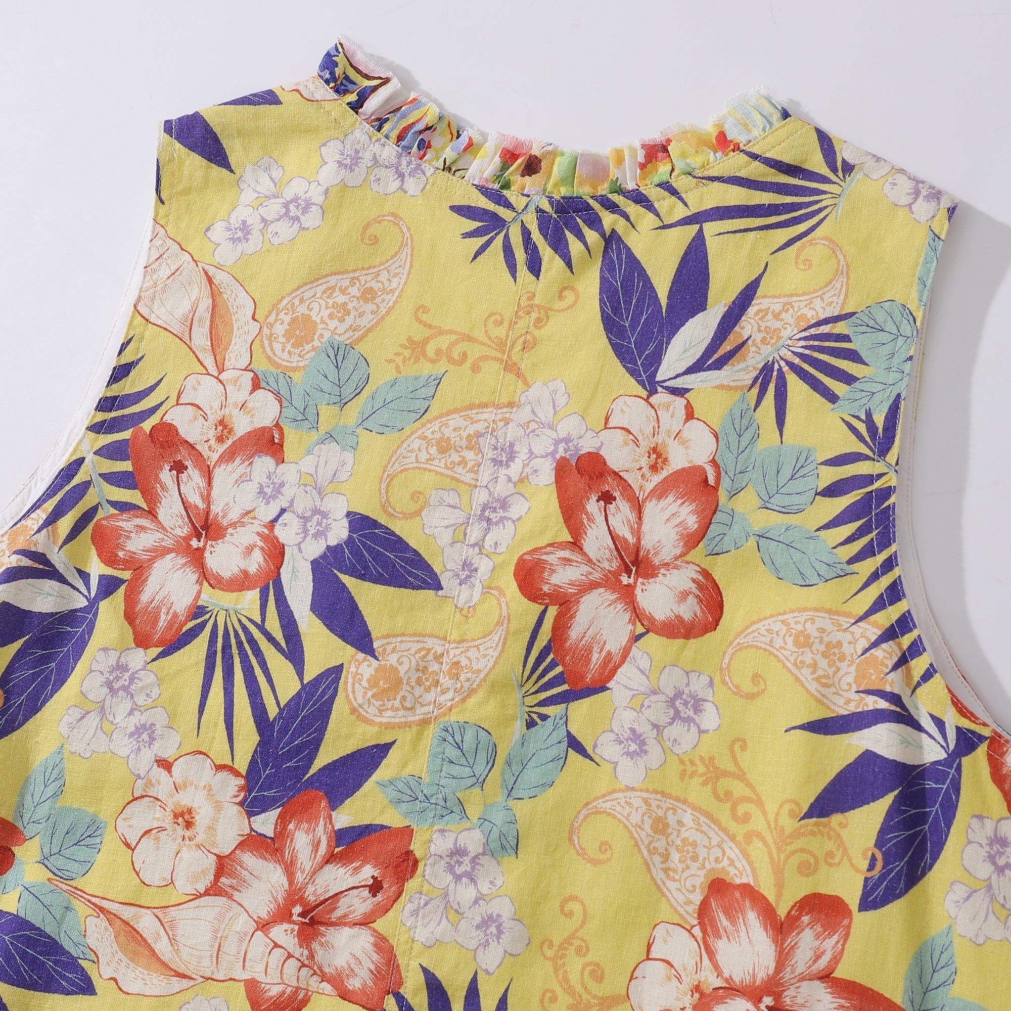 Hawaiian Dress For Women Naples Yellow and Paisley V-Neck Dress Naples Yellow And Paisley Dress