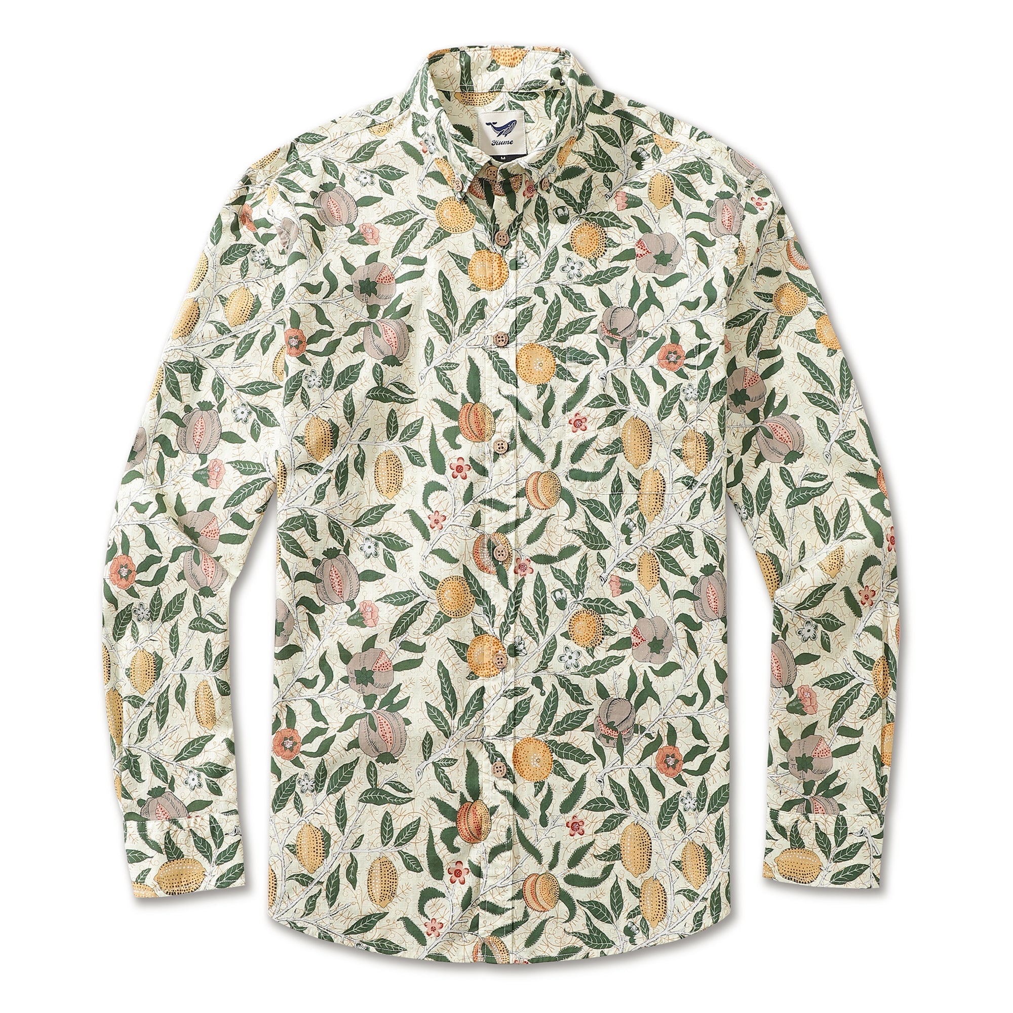 Chemise hawaïenne pour homme William Morris Fruits Grenades Designer en coton à boutons, à manches longues Aloha