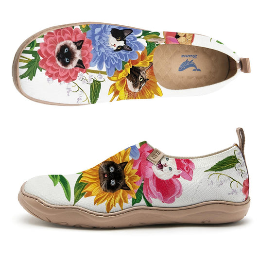 Arte femenino Yiume zapatos deslizantes cómodos calzado casual de punto transpirable, felino floral