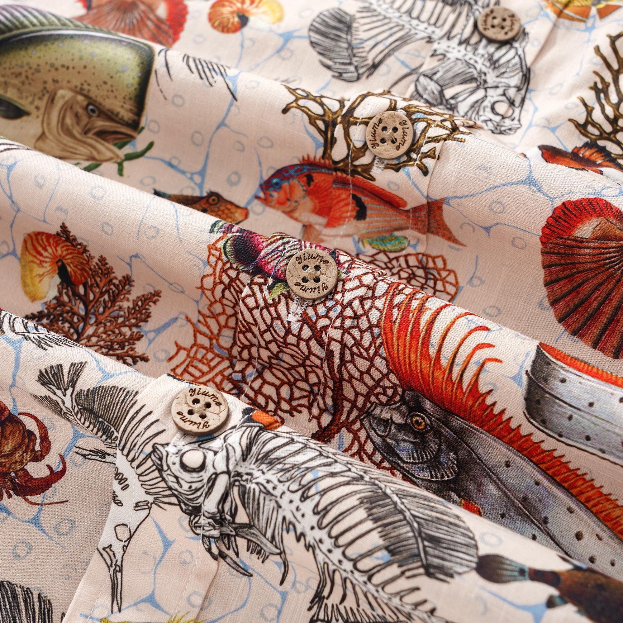 Herren-Hawaiian-Hemd Kurzärmel Button Down 100% Baumwolle gelbe Aloha King Makrel für nicht zu verzeichnete Freunde