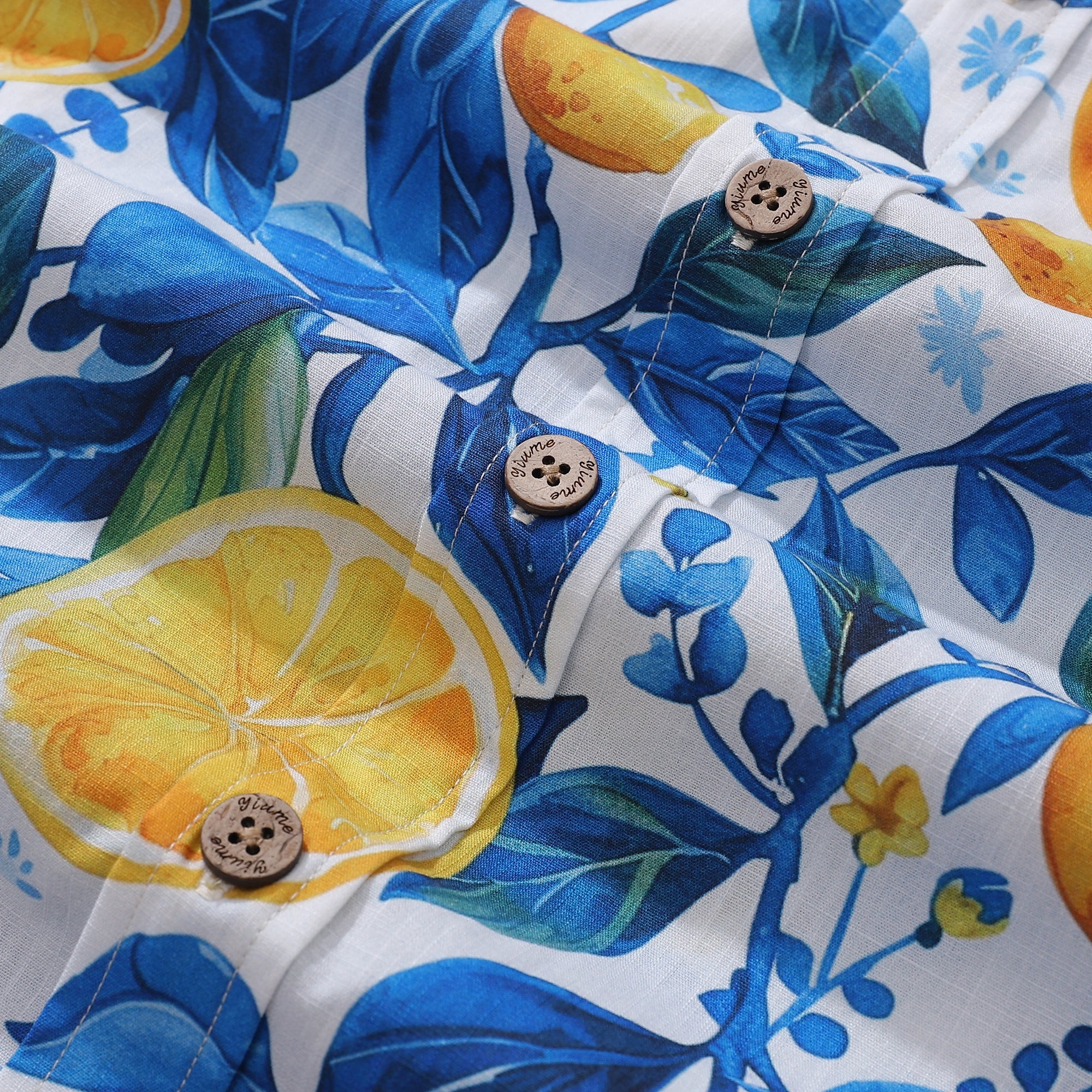 Yiume Hawaiian Shirt For Men Button-down Lemon Shirt Short Sleeve 100% Cotton Shirt Summer Lemon
