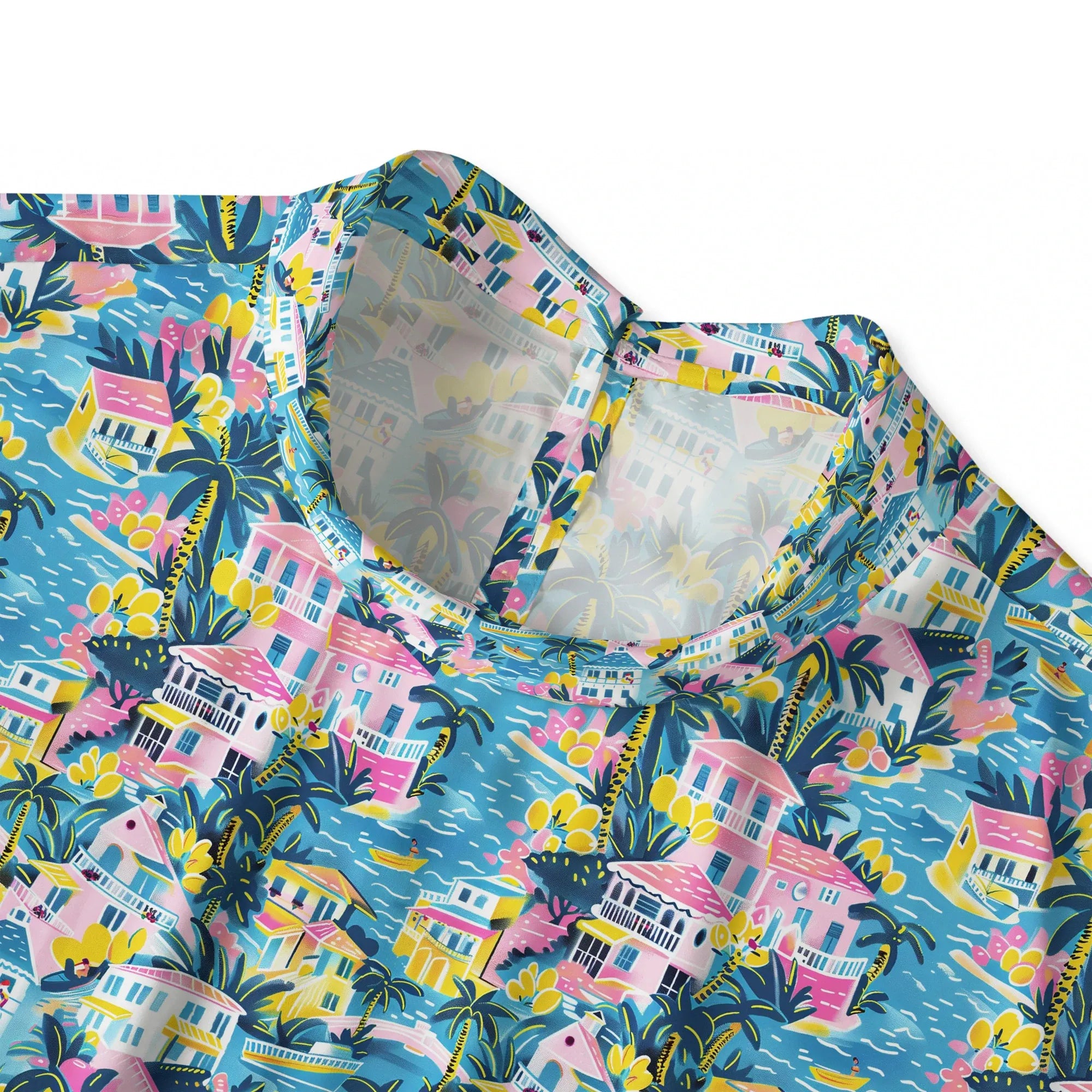 Women's lyocell blouse with tropical print, back view