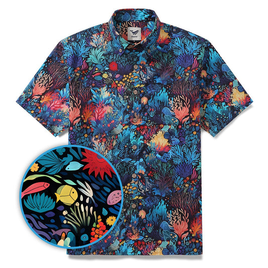 Best Hawaiian Shirt For Men 100% Cotton Blue Short Sleeve Button-down Shirt Marine Plants Shirt