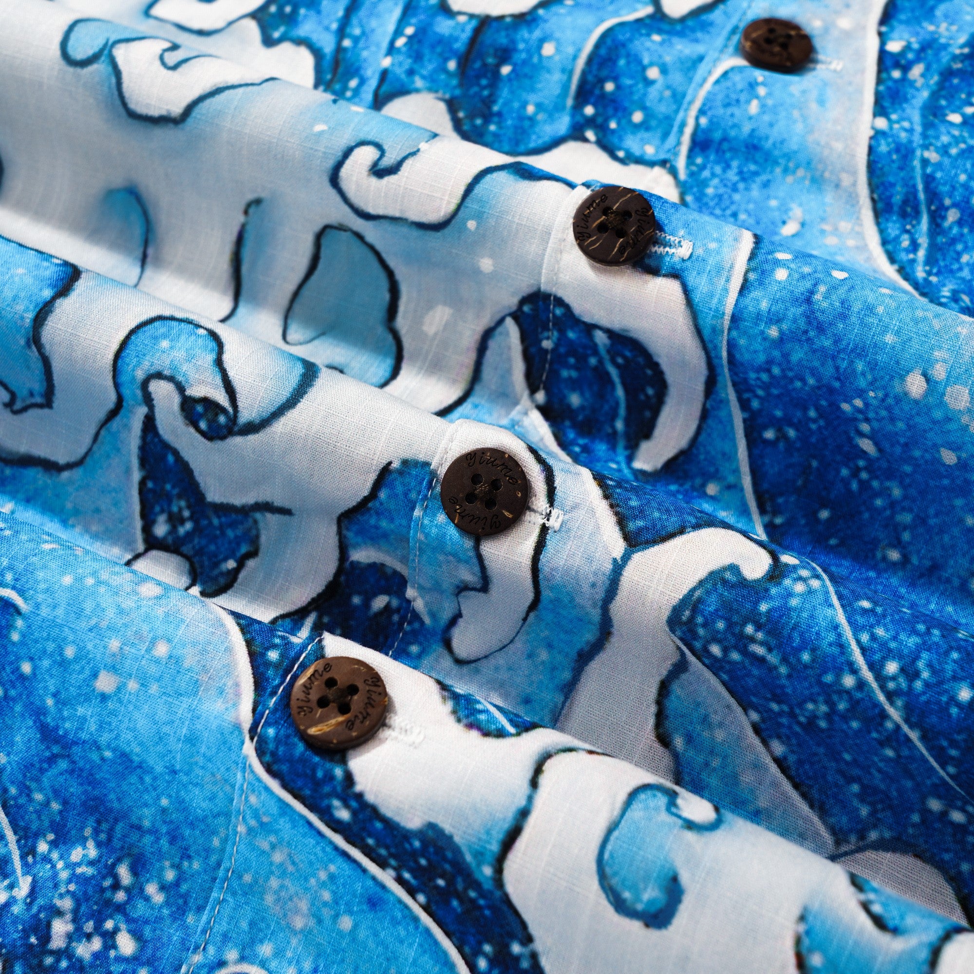 Chemise hawaïenne bleue masculine chemise cubaine à manches courtes 100% coton chemise de rides