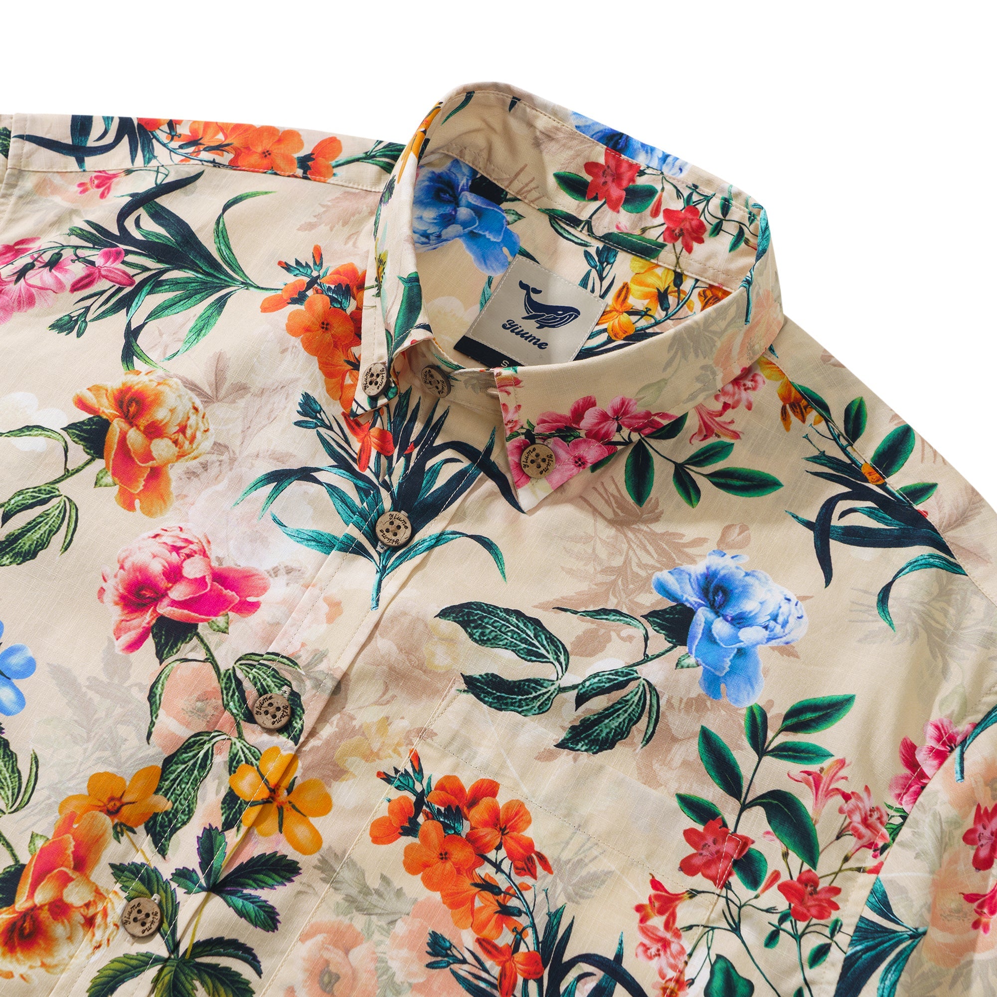 Yiume 1930s Floral Hawaiian Shirt Mens 100% CottonShort Sleeve Button-down Aloha Shirt Floral Radiance