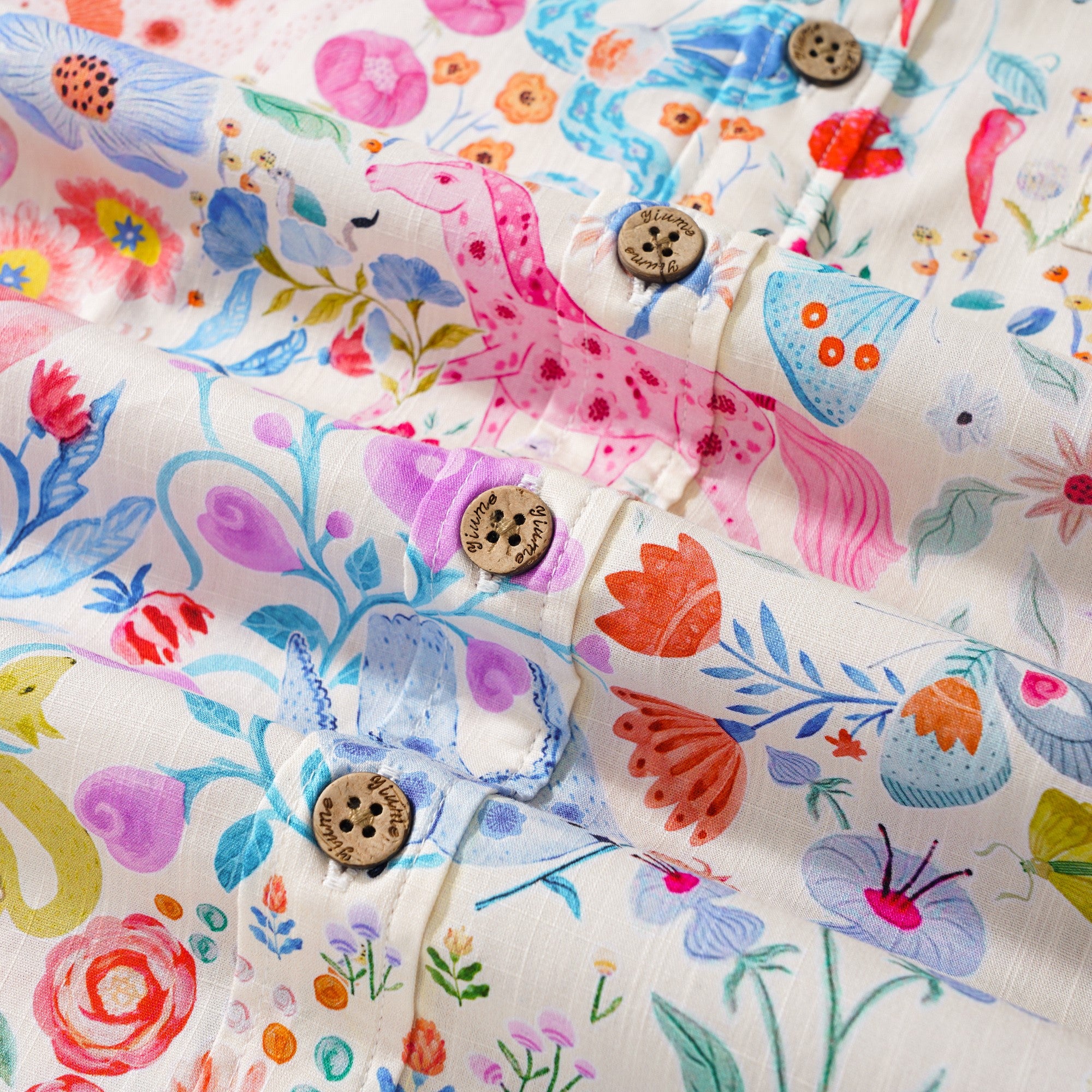 Herren Hawaiian Hemd Kurzärmel Button Down 100% Baumwolle Aloha Enchanted Wildlife