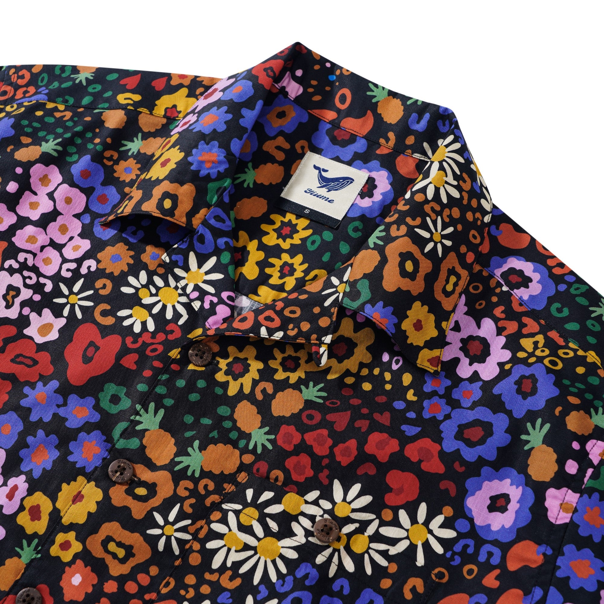 メンズハワイアンシャツ半袖キャンプカラー100％コットンブラックアロハミッドナイトブロッサムレオパードプリント