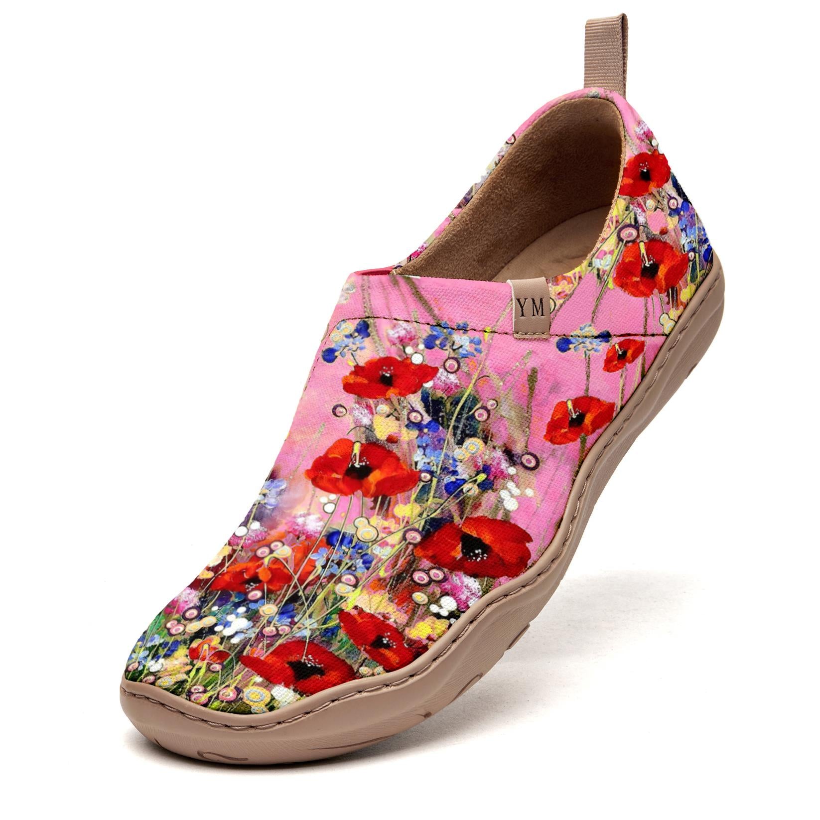 Yiume Femme's Art Slip-On Casual Tolevas Chaussures Wildflower Whisper Rose peint, 100% coton Rose Wildflowers