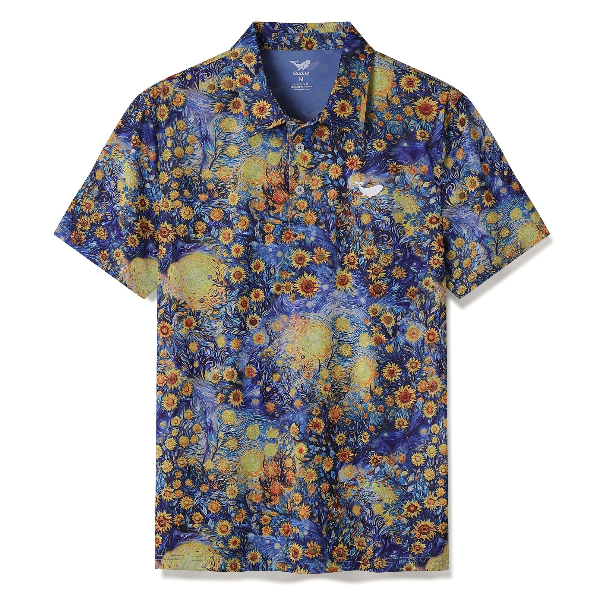 Chemise Polo Hawaïenne pour Hommes Imprimé Tournesol de Van Gogh à Manches Courtes