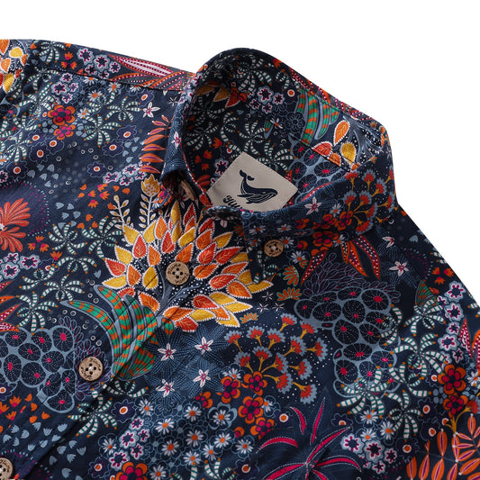 Children's Hawaiian Shirt Quirky Plants Print Cotton Button-down Short Sleeve Quirky Plants Youth Shirt