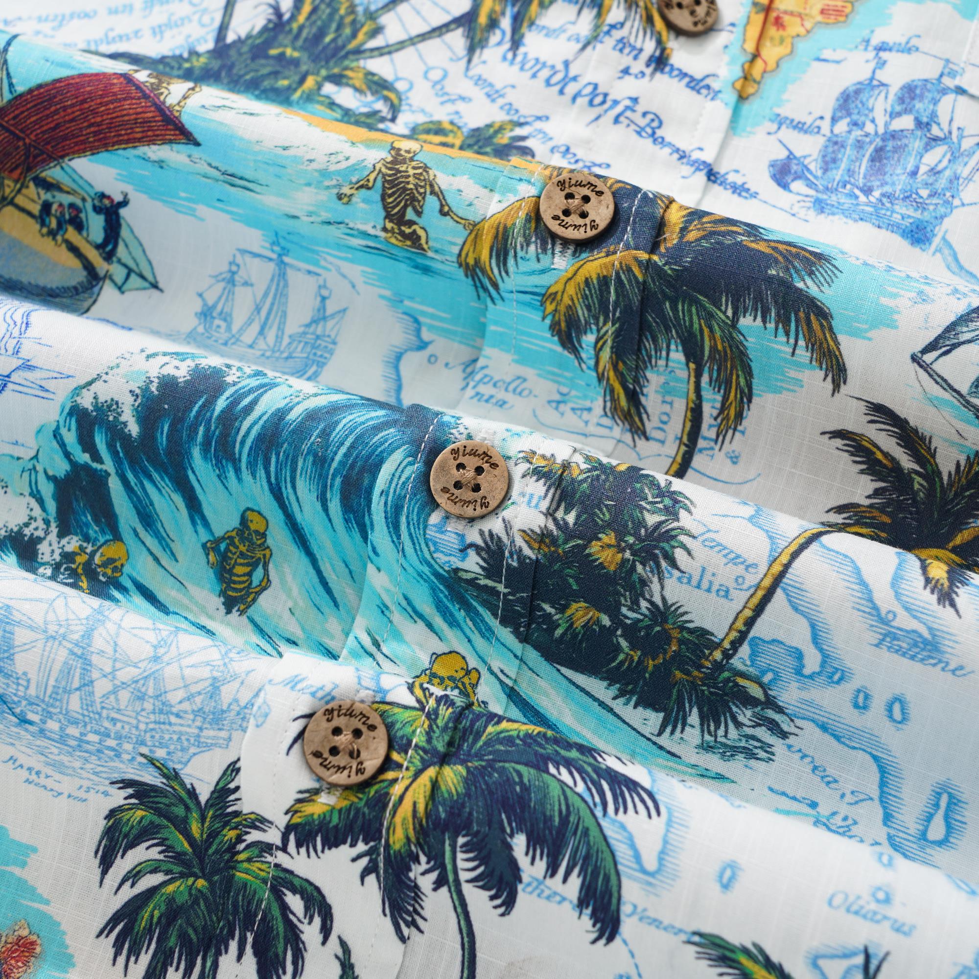 Chemise hawaïenne masculine à manches courtes à manches courtes 100% coton bleu Aloha Ocean Dreamer