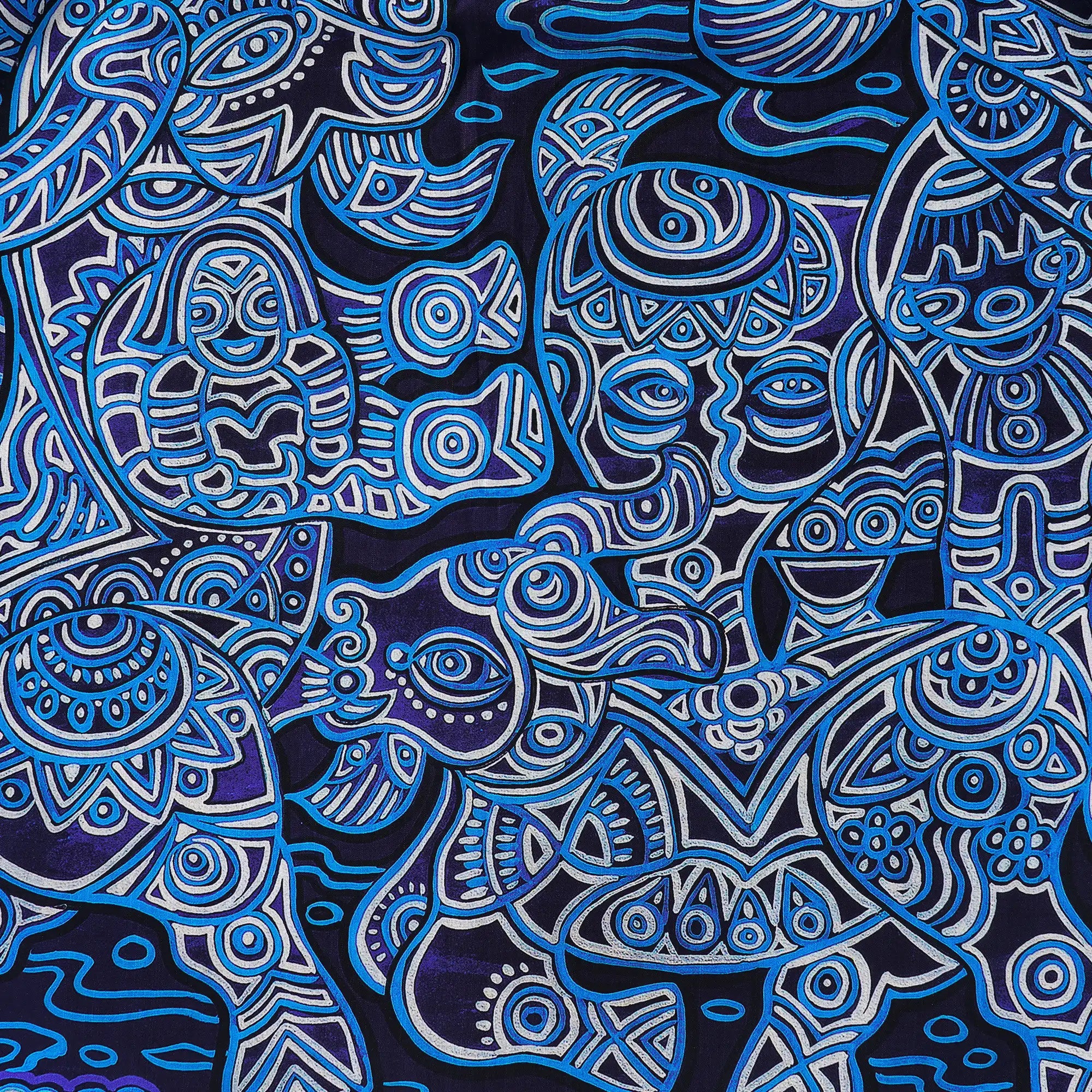 Men's Hawaiian Shirt Short Sleeve Button-down 100% Cotton Blue Aloha Azure Beast Illustration