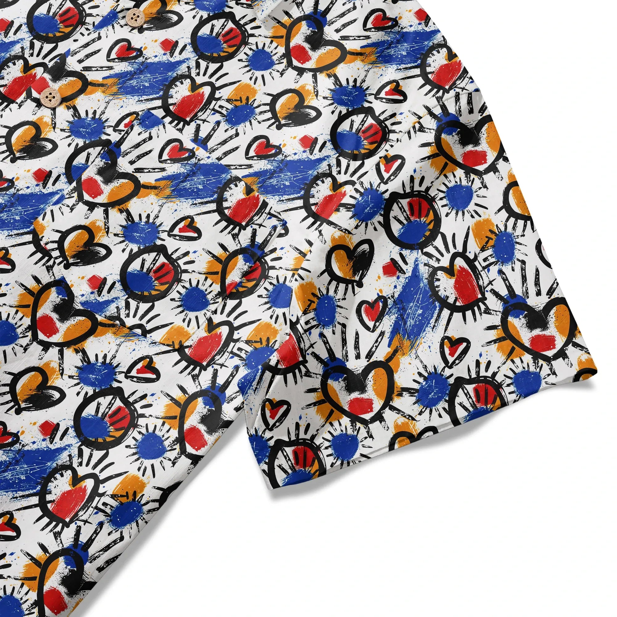 Men's Hawaiian shirt with unique hand-painted heart design