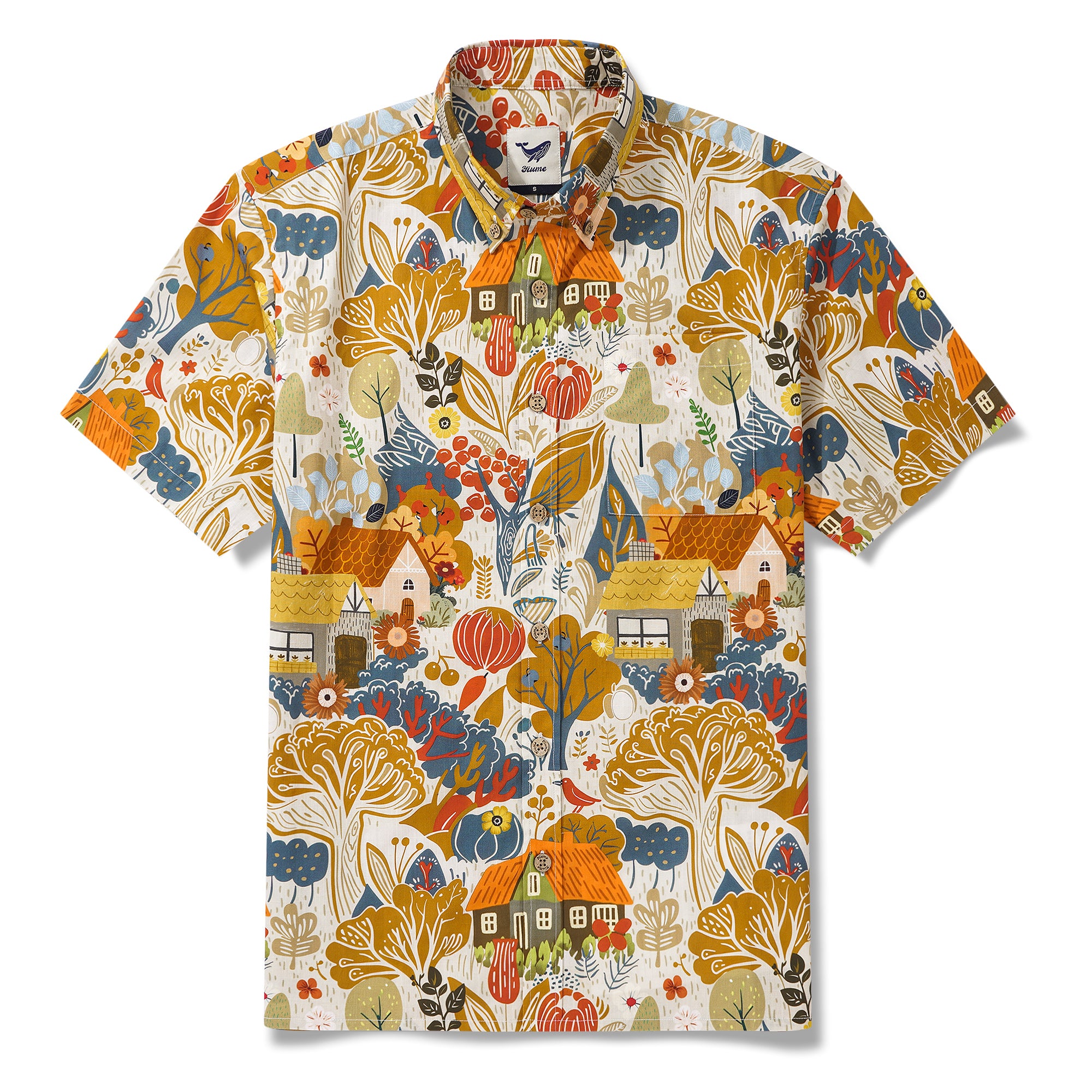 Herren Hawaii-Hemd Kurzarm Mit Knöpfen 100% Baumwolle Braun Aloha Nachmittag Ebenen