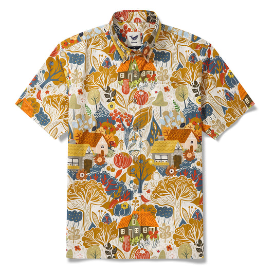 Chemise hawaïenne pour homme à manches courtes, boutonnée, 100 % coton, marron, Aloha Après-midi Plains