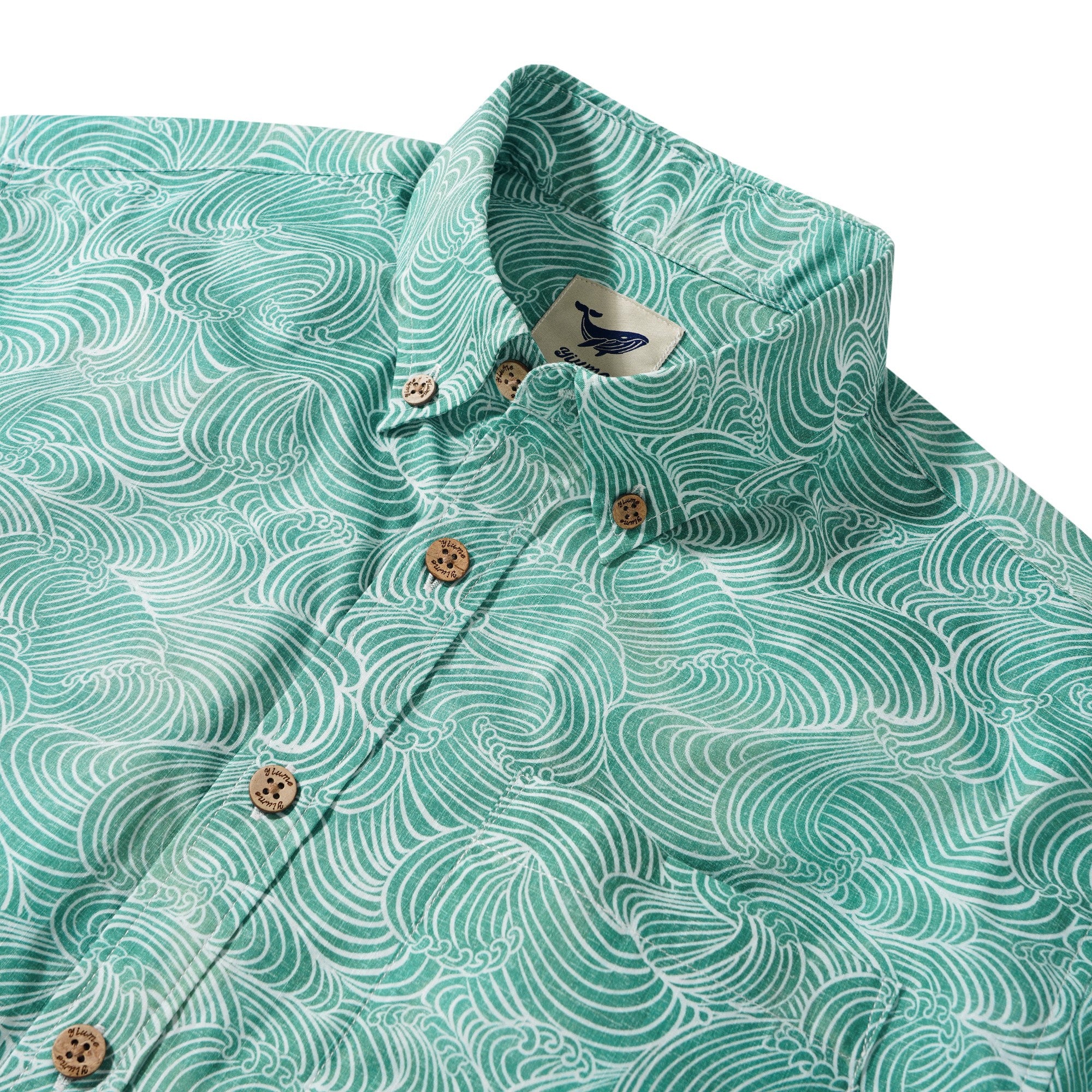 Men's Hawaiian Shirt Short Sleeve Button-down 100% Cotton Green Aloha Ripple Chronicles