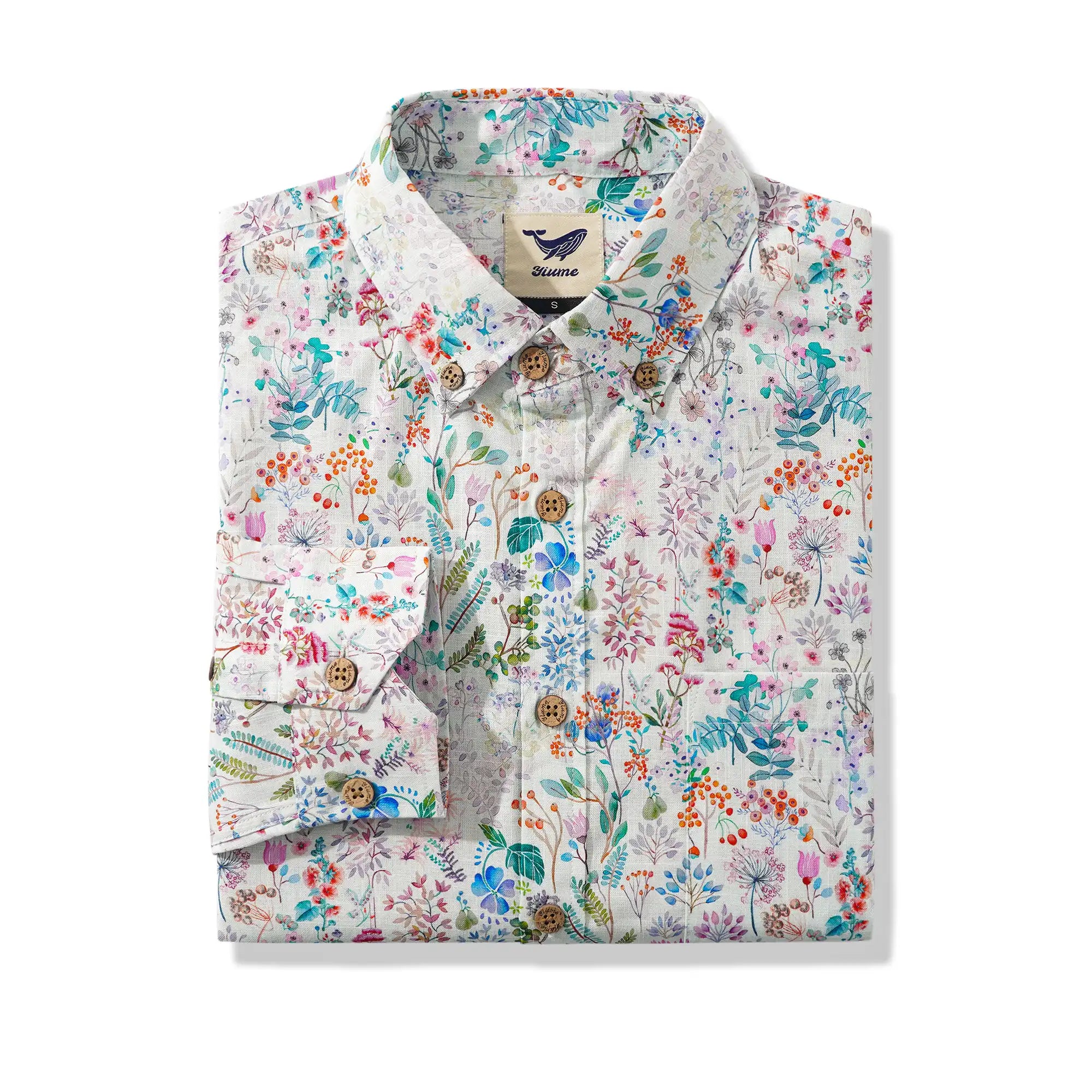 Men's Hawaiian Shirt Long Sleeve Button-down 100% Cotton Aloha Botanical Haven