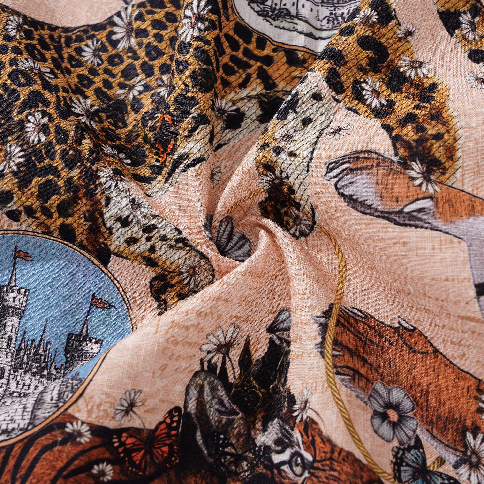 Men's Hawaiian Shirt Short Sleeve Button-down 100% Cotton Beige Aloha Wild Romance