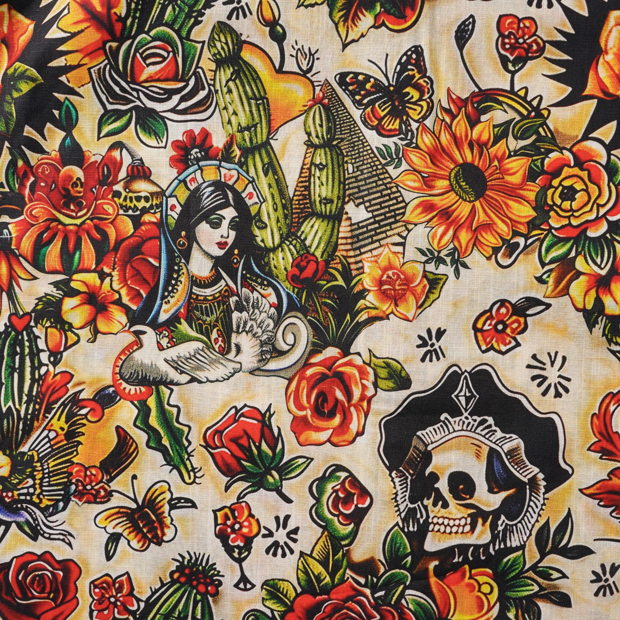 Virgin Mary Hawaiian Shirt For Men Tiki Shirt Short Sleeve Button-down 100% Cotton Desert Skull Shirt