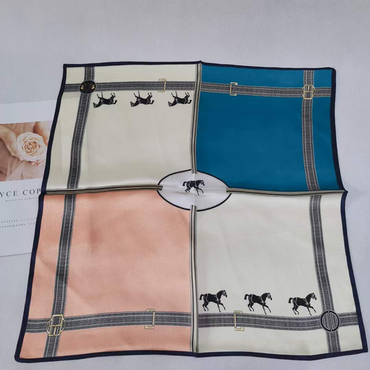 Floral horse print luxury mulberry silk scarf 53x53cm