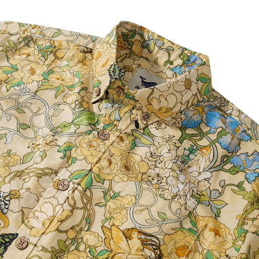 Chemise hawaïenne jaune pour hommes chemises de style beaucoup de style 100% coton