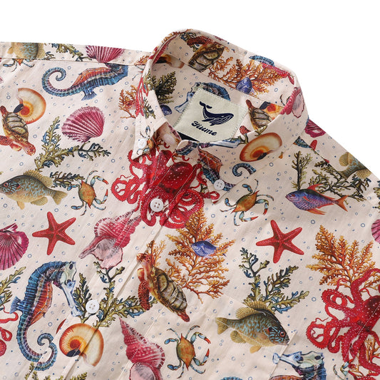 Yiume® Hawaiian Shirt For Men Marine Life Shirt Cotton Hawaiian Shirt 50% Print-mismatched