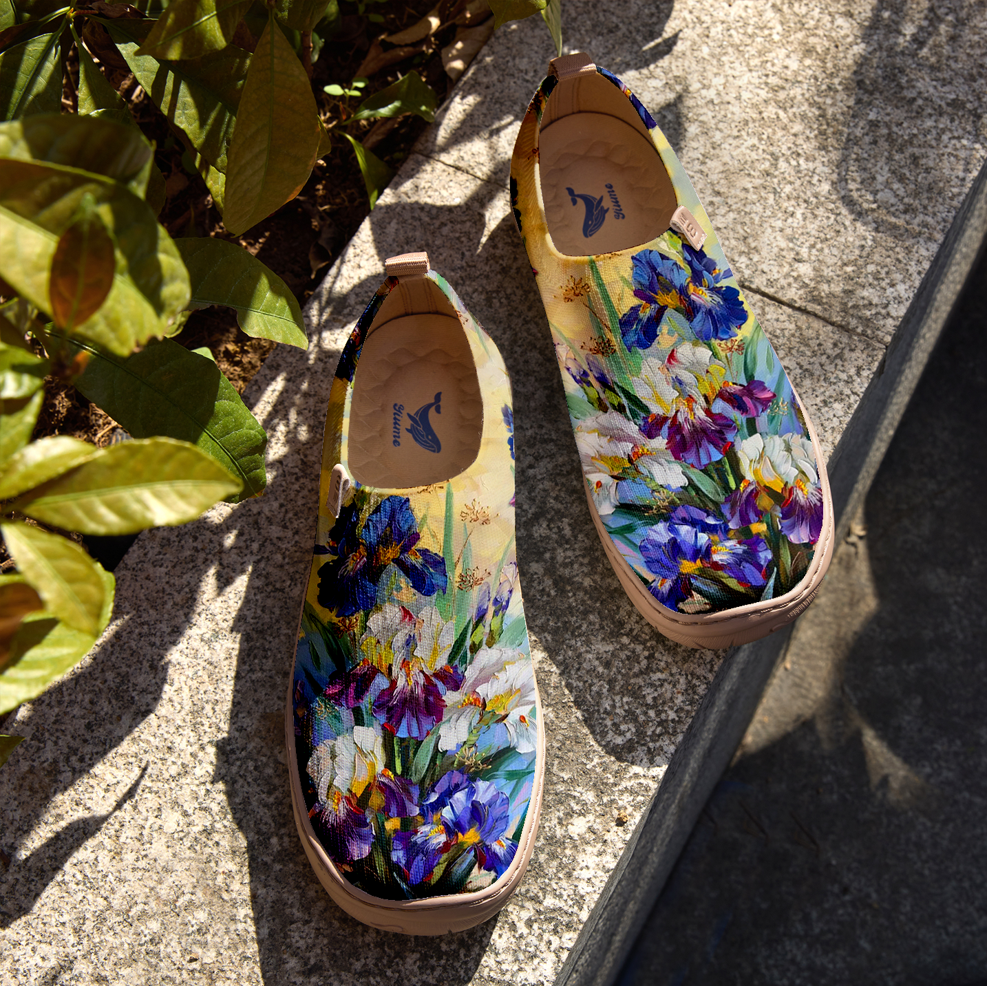 Yiume Women's Art Slip-On Shoes Comfortable Breathable Knit Casual Footwear,Iris Oil Painting Purple Purple Iris Shoes