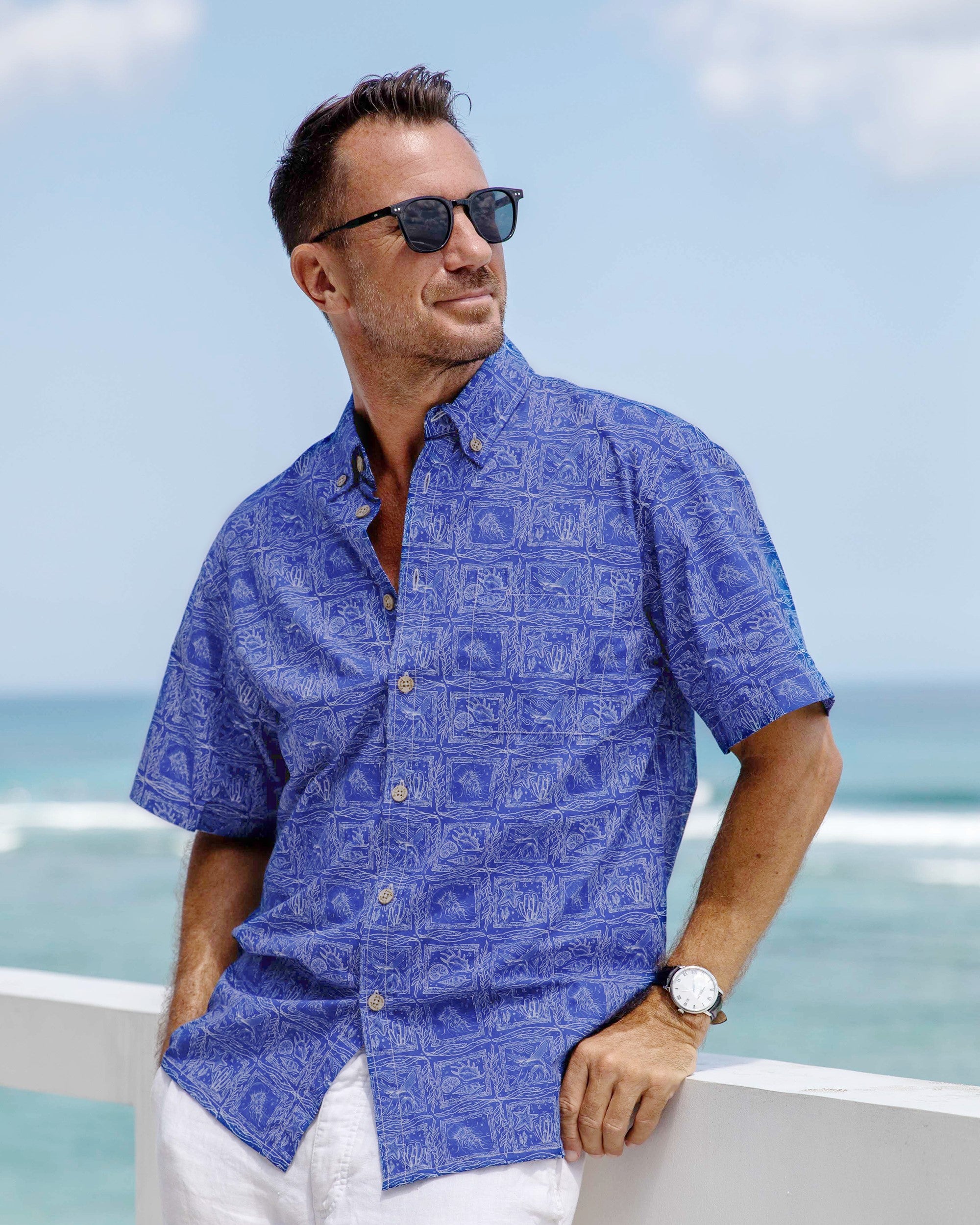 Yiume Bluey Hawaiian Shirt für Männer Ozeanleben Shirt Kurzarm Hawaiian Shirt