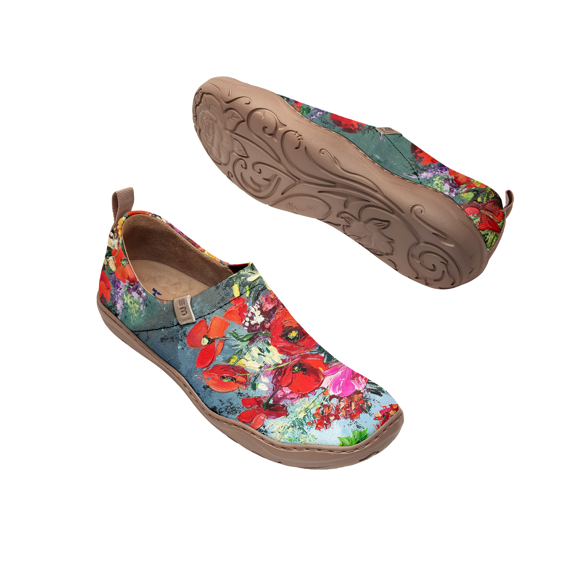 Yiume Women's Art Slip-On Casual Canvas Shoes Red Oil Painting Flowers Painted,100% Cotton