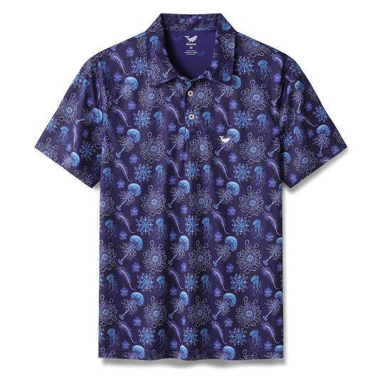 Men's Hawaiian Luminocean Print By Luova Flow Short Sleeve Polo Shirt Luminocean By Luova Flow Polo