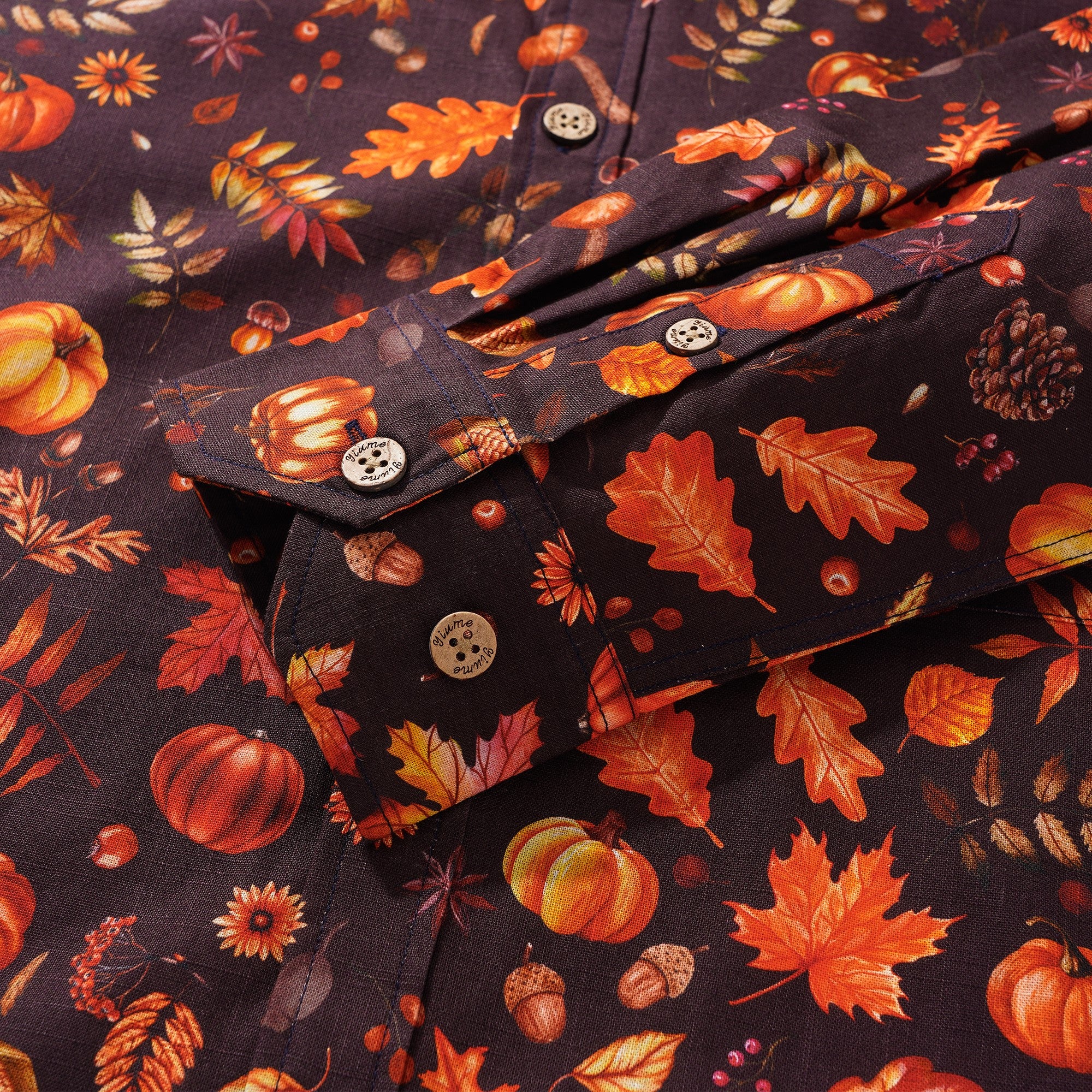 Men's Hawaiian Shirt Long Sleeve Button-down 100% Cotton Brown Aloha Autumn Harvest Festival