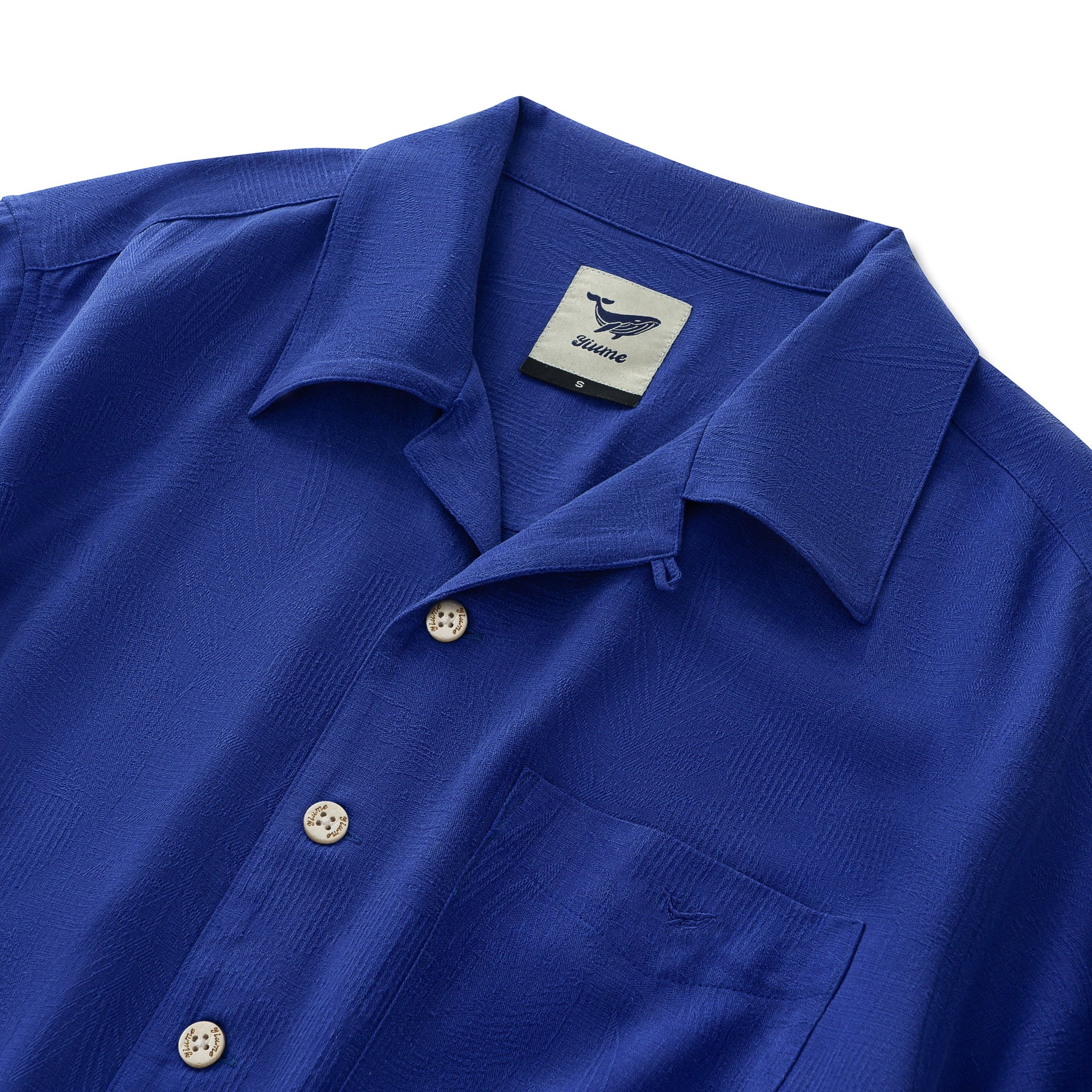 Chemise hawaïenne pour hommes en soie jacquard à col camp - Bleu saphir