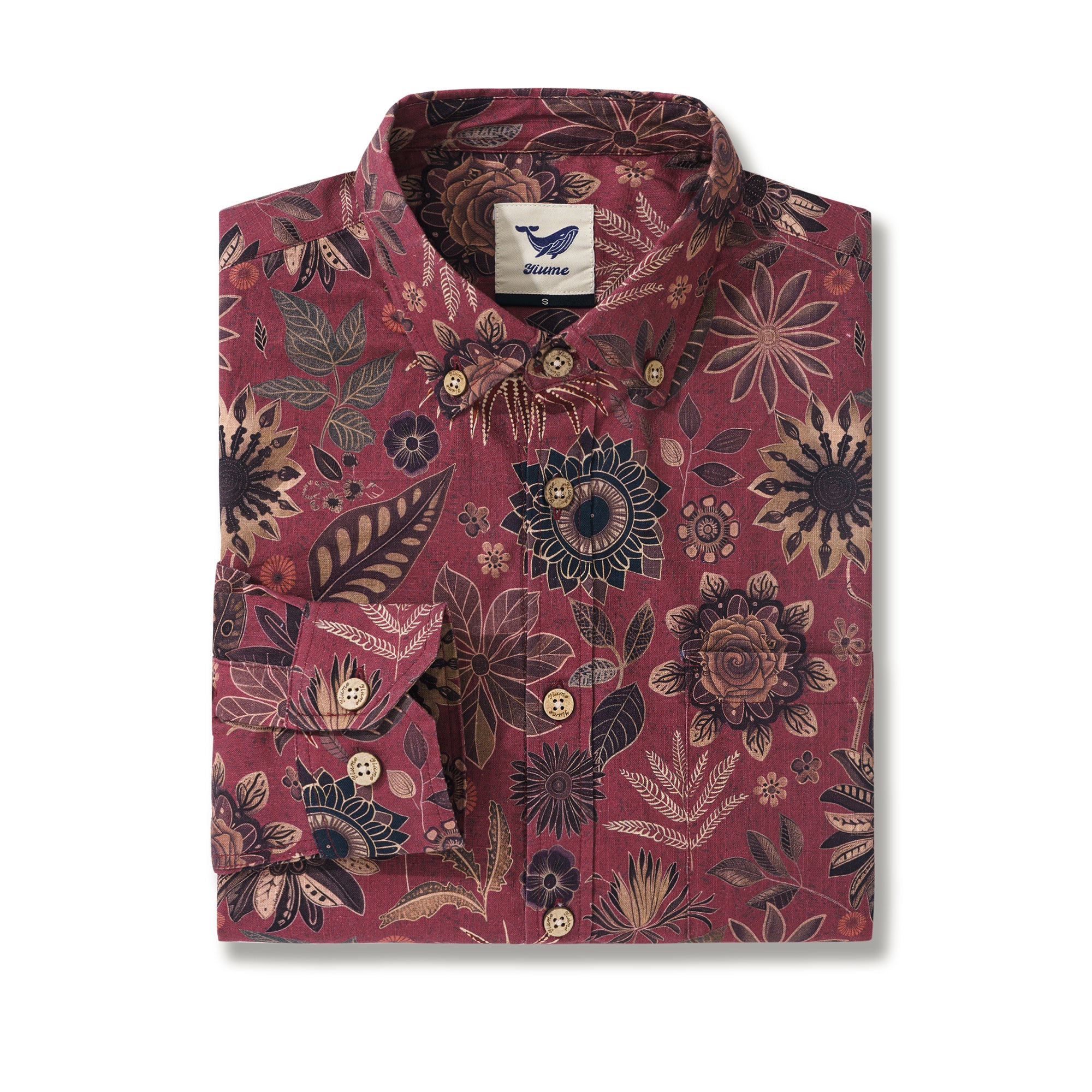 Chemise hawaïenne à manches longues pour hommes Night's Blooms 100 % coton chemise Aloha à boutons