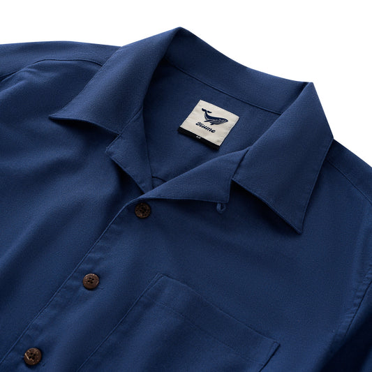 Ash blue camp collar shirt for men, linen blend