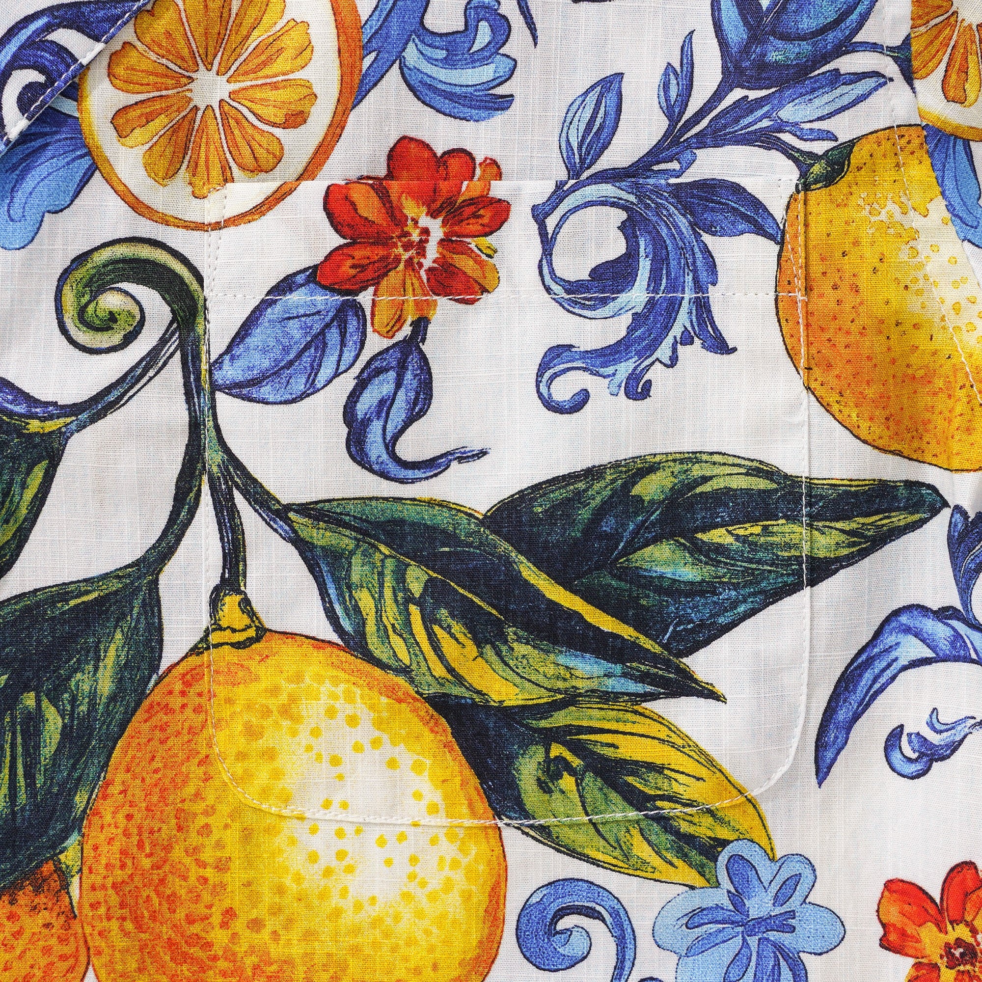 Women's Hawaiian Shirt Blue Aloha Lemon Sicily Cotton Camp Collar Short Sleeve