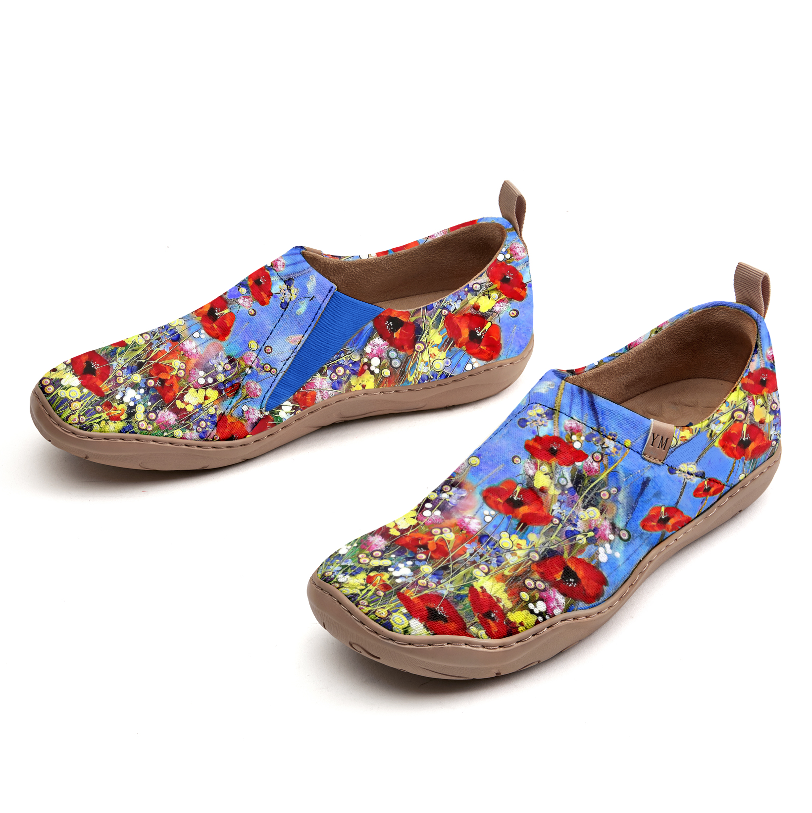 Yiume Women's Art Slip-On Casual Canvas Shoes Wildflower Whisper Blue Painted,100% Cotton Blue Bloom Shoes
